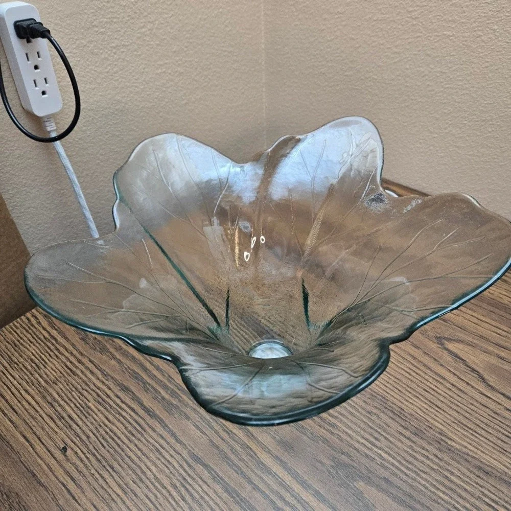 Leaf Design Lg Glass Bowl Centerpiece Decorative Dish-Vase Aprox‎ 14